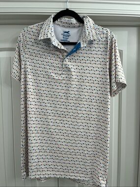 White Dri-Fit Polo with Multicolor Dot Print
